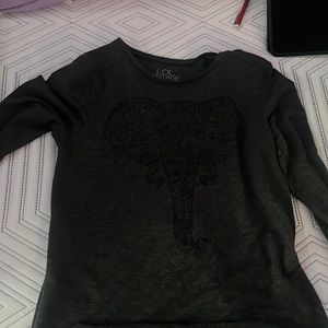 Black long sleeve tee with elephant on the front